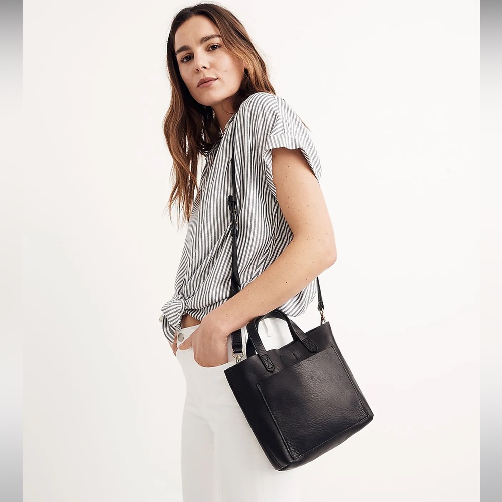 Madewell small leather transport crossbody black bag
